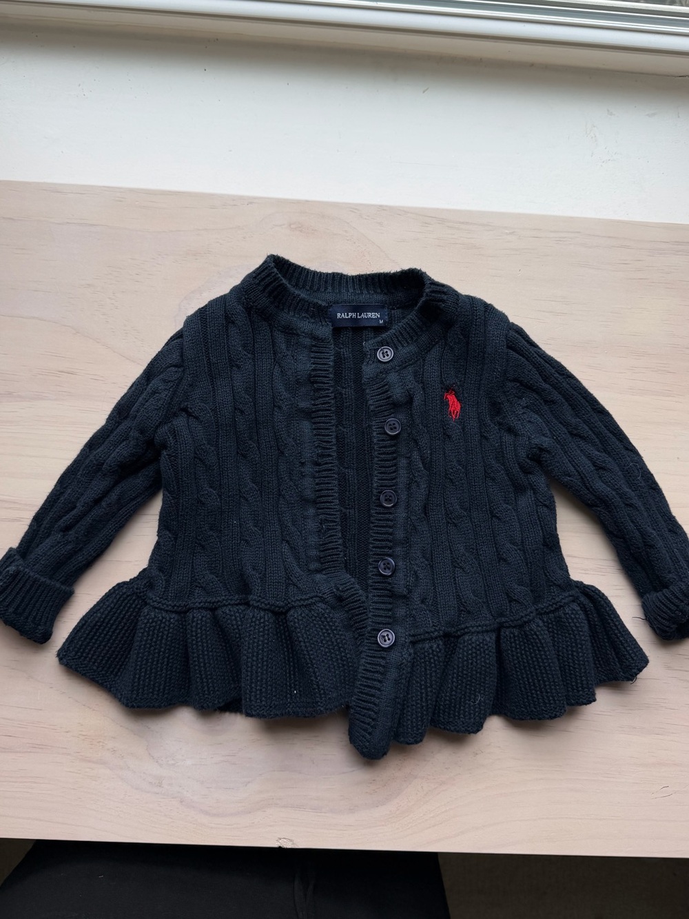 Ralph Lauren Kids Dark Navy Cable-Knit Peplum Cardigan